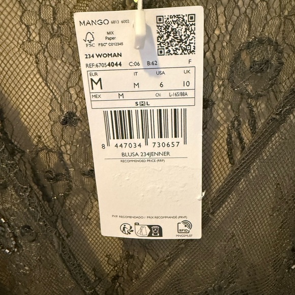 Mango Lace Appliqué Top Size 6 NWT Light/Pastel Grey - Picture 4 of 10